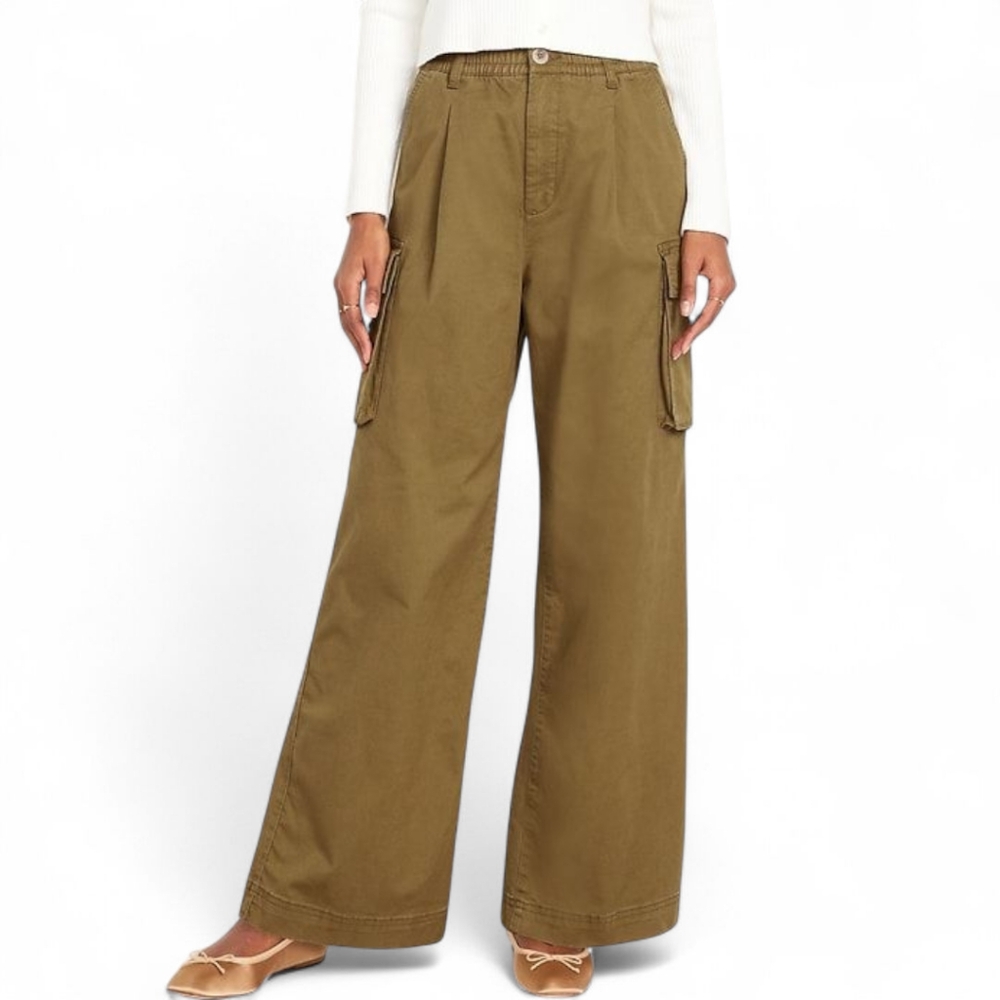Old Navy Extra High Rise Wide Leg Cargo‎ Pants Moss Green Sz M - Picture 2 of 8